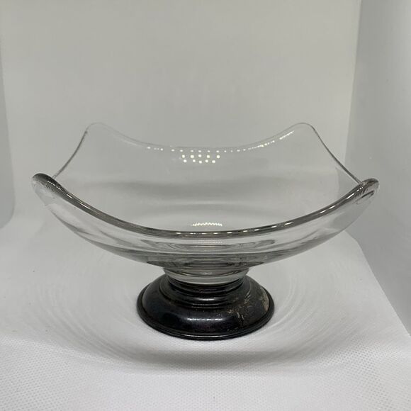 Vintage Dish Sterling Silver Footed Mid Century Modern Glass Bowl - Picture 4 of 6